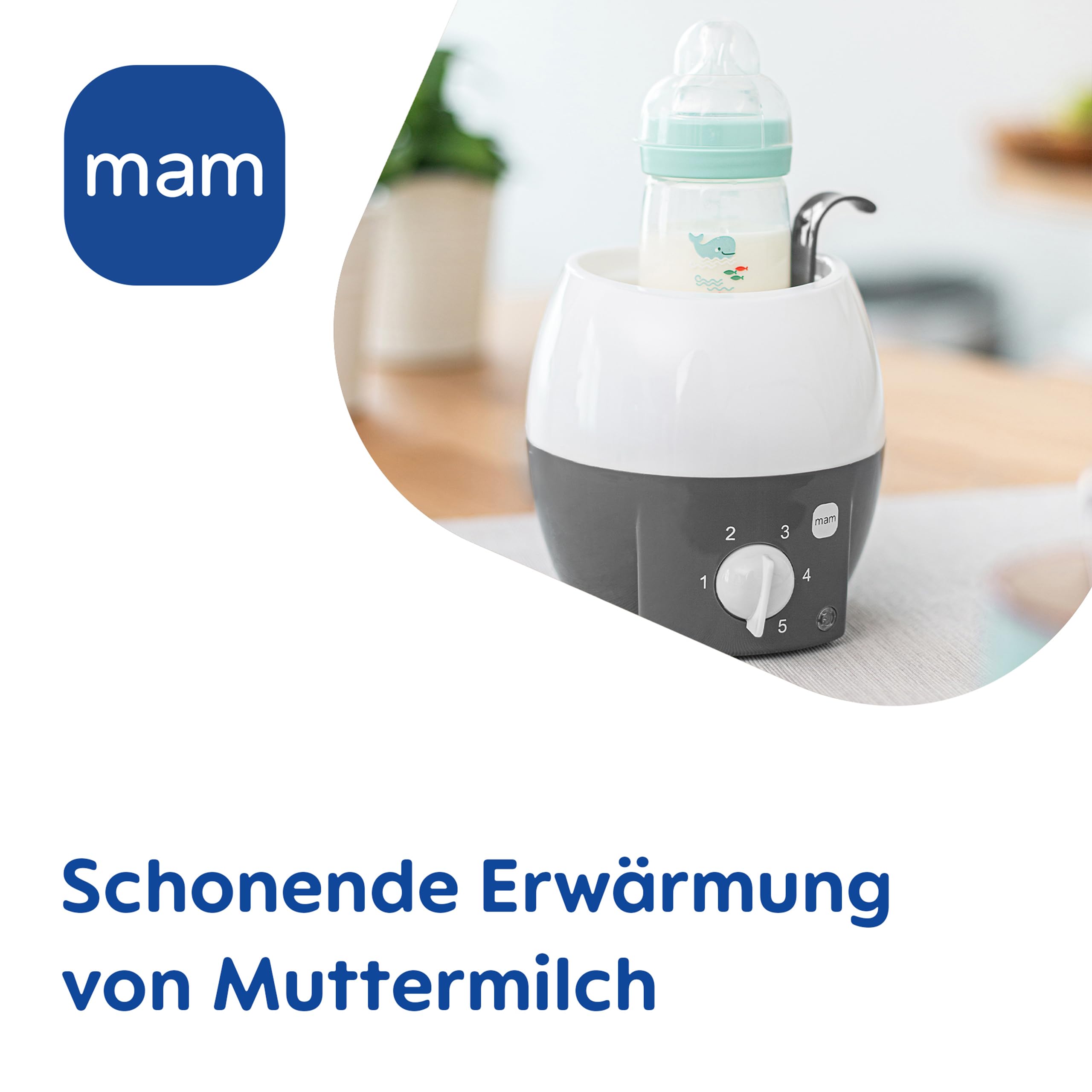 MAM Babykosterwärmer | Babyflaschenwärmer für Babyflaschen und Babynahrung | Flaschenwärmer mit automatischer Temperaturkontrolle und Überhitzungsschutz | grau