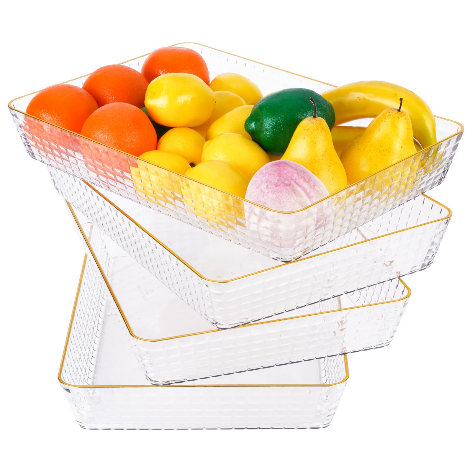 4PC 16" x 11" x 2.5" Large Serving Trays Set, Reusable Plastic Serving Platters for Fruit, Cookies, Appetizer - Heavy Duty Rectangular Serving Platter and Serving Trays for Eating