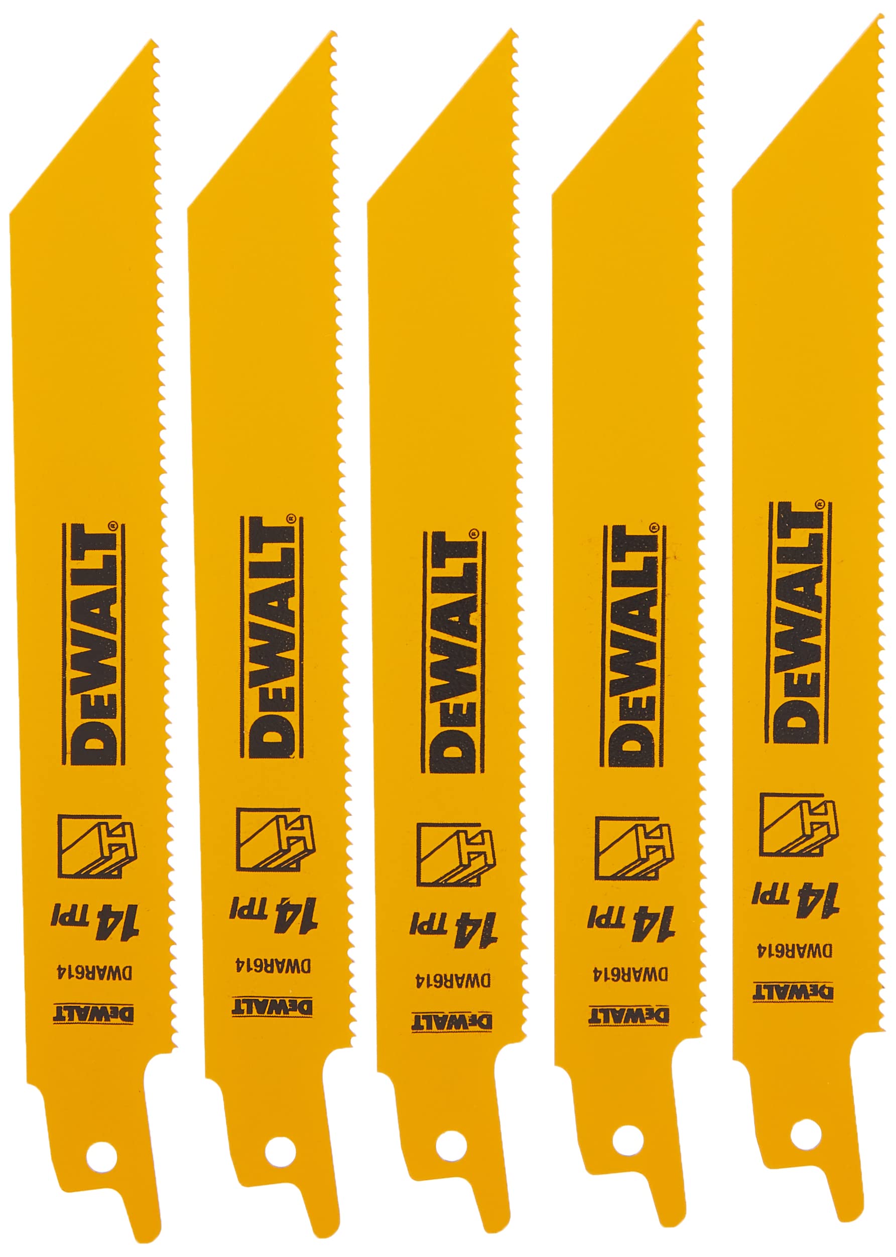 Reciprocating Saw Blades, Straight Back, 6-Inch, 14 TPI, 5-Pack (DW4808)