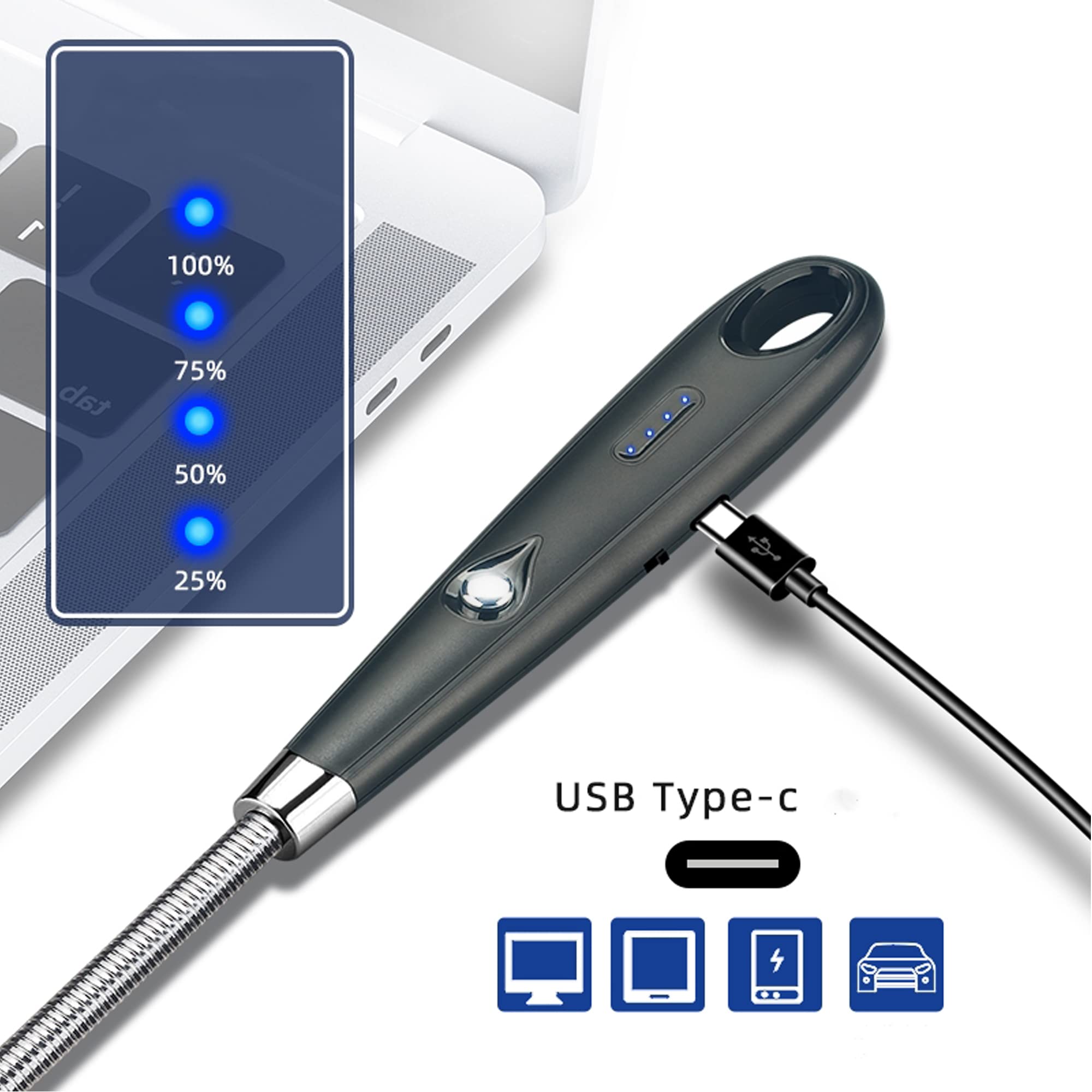Briquets à Arc Électrique pour Barbecue à Cou Flexible et Coupe-Vent sans Flamme avec Affichage de la Batterie à LED pour Bougie Cuisson Feux d'artifice, Paquet de 4