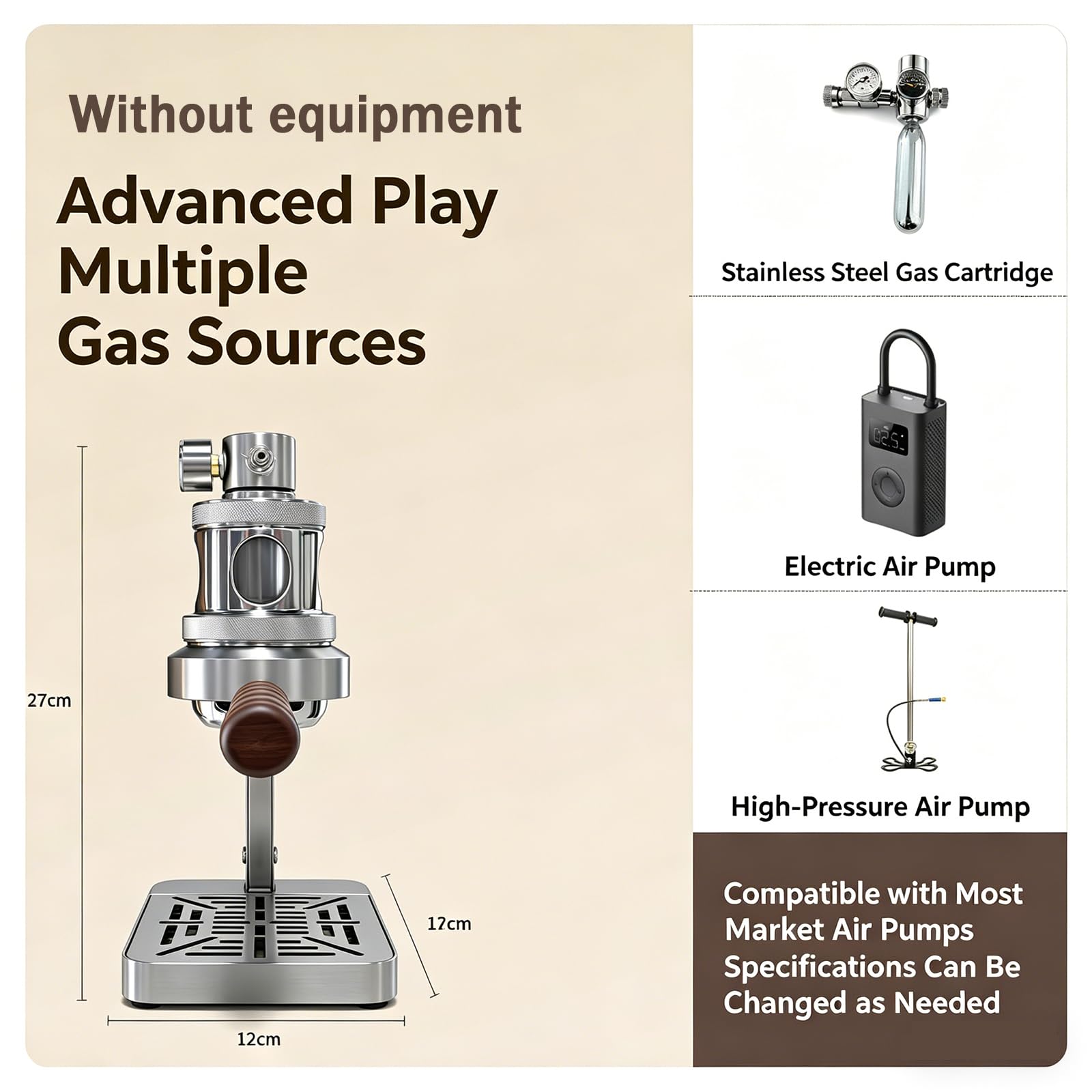 Máquina de café espresso manual neumática, cafetera portátil con manómetro, 1-16 bar ajustable, perfecta para los amantes del café en casa y de viaje