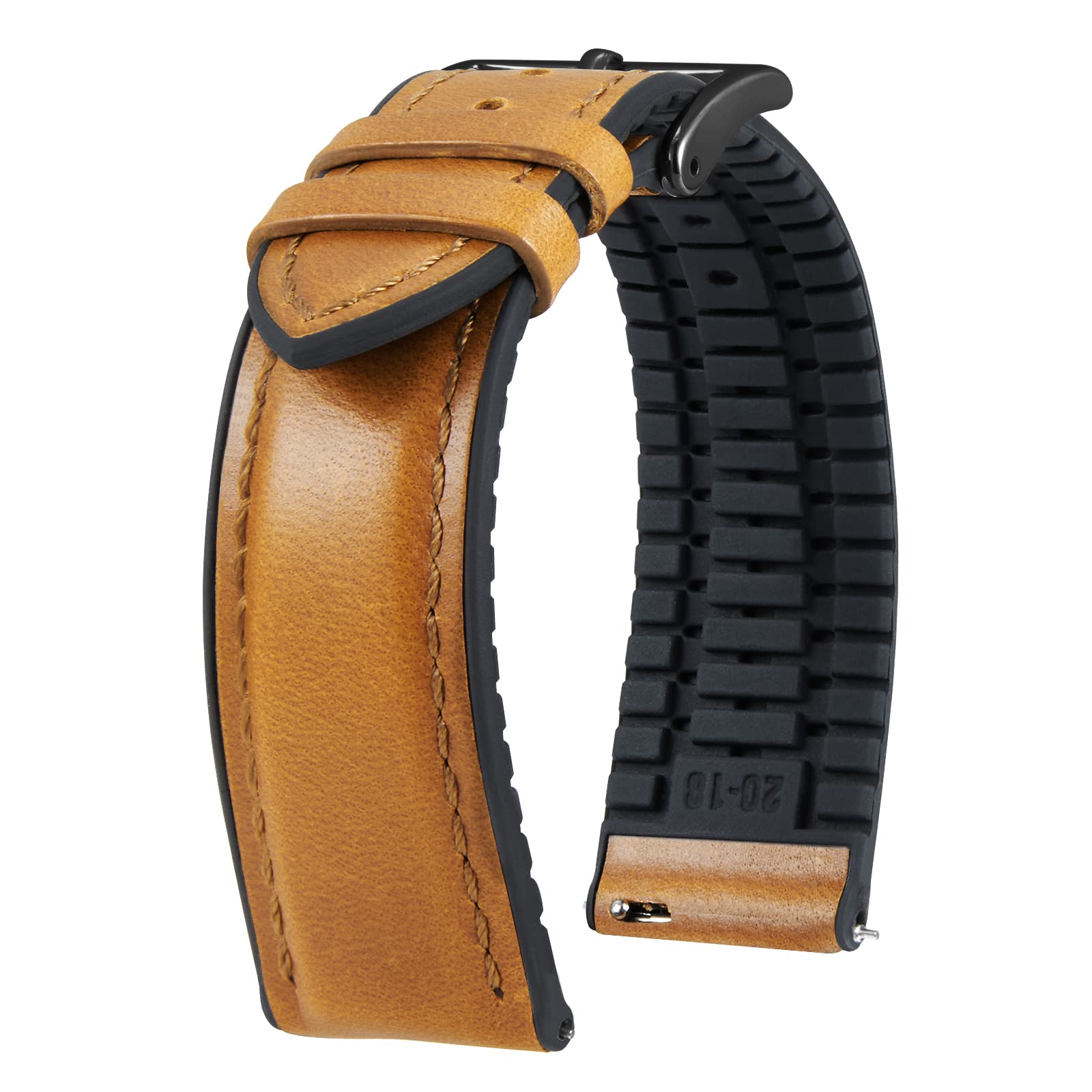 BINLUN Leather Watch Band 14mm 16mm 18mm 19mm 20mm 21mm 22mm Quick Release Premium Oil Wax Leather and Breathable Silicone Hybrid Watch Bands Replacement Strap for Men Women