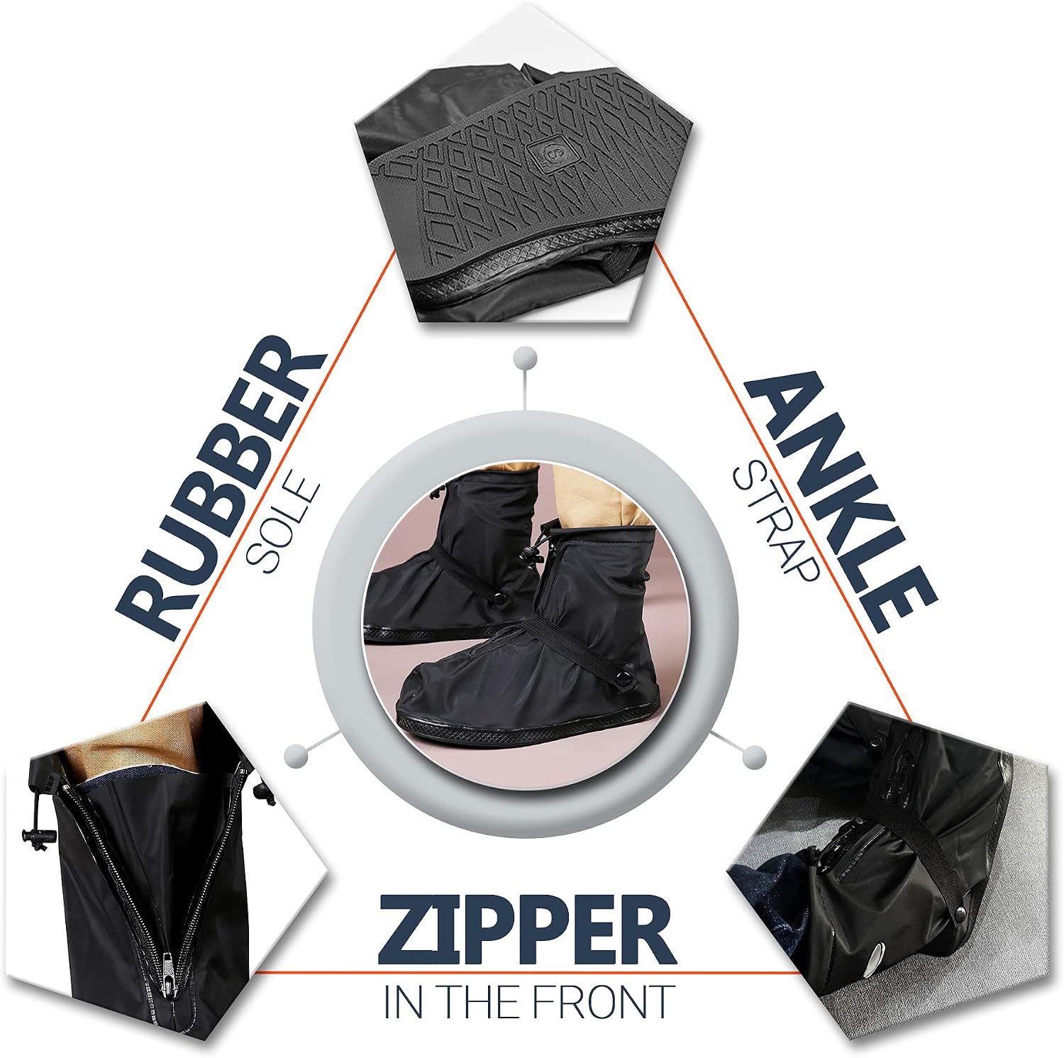 EZGOODZ Black Waterproof Shoe Covers for Rain 2XL. 4 Pack PVC Waterproof Boot Covers for Men, Women. Nonslip Rain Covers for Shoes. Side Zip, Rubber Soil, Elastic Strap Waterproof Shoe Covers Reusable