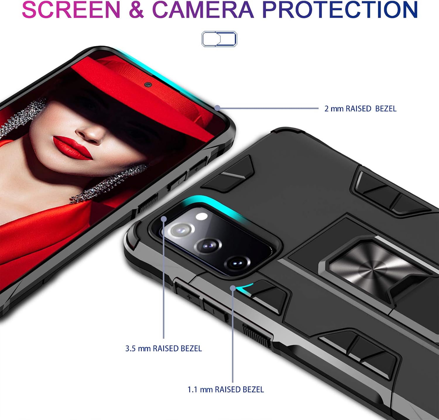 LeYi Compatible with Samsung S20 FE Case, Samsung Galaxy S20 FE Case with 2 Tempered Glass Screen Protector, Military-Grade Shockproof Built-in Kickstand Car Mount Phone Case for S20 FE 5G, Black