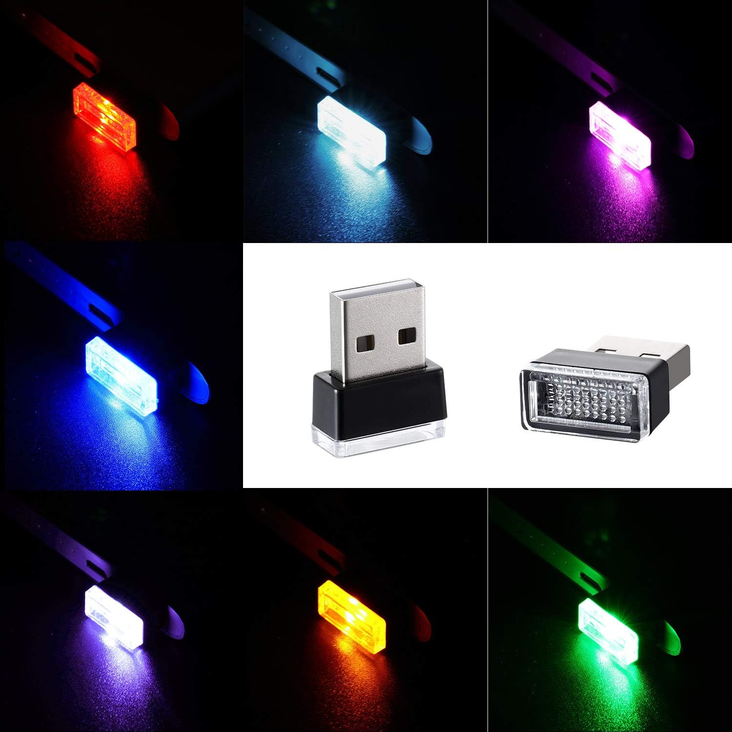 7 Pieces Mini USB LED Light Car Interior Lights USB LED Atmosphere Lamp Light Plug-in 5V Universal USB Light Interior Ambient Lighting Kit for Cars Laptops Night Led Lights Decoration (7 Colors)