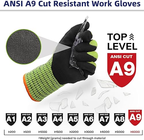 Miniatura 8 de Schwer Guantes de trabajo resistentes a cortes de más alto nivel para protección extrema, guantes de trabajo ANSI A9 con revestimiento de nitrilo