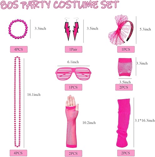 Miniatura 2 de MAGIDOVE Accesorios de los años 80 para mujer, conjunto de disfraz de encaje, diadema de malla, guantes, collar, pulsera para fiesta de los años 80