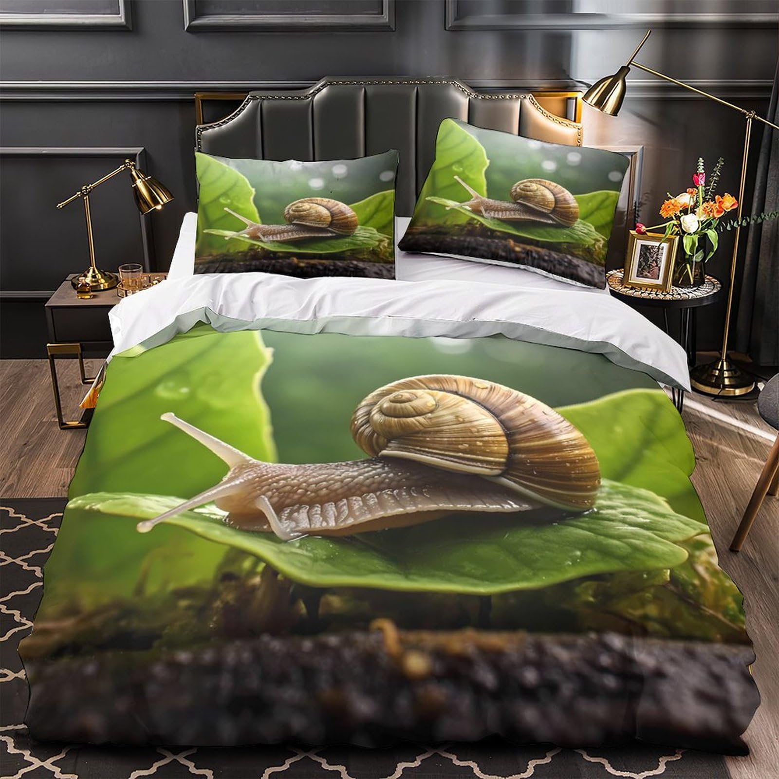 Housse de couette escargot 140x200 anti-plis en microfibre douce