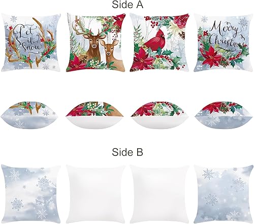 Miniatura 2 de Bonhause Juego de 4 fundas de almohada de reno de Navidad de 18 x 18 pulgadas, almohadas decorativas de Papá Noel para sofá, decoración de