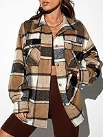 Vista 1 de RMLYUSR Abrigos para mujer de invierno con estampado a cuadros y hombros caídos, abrigo para mujer (color multicolor, tamaño L)