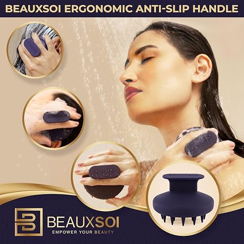 Vista 11 de Cepillo de silicona para champú y exfoliante de cuero cabelludo, masajeador de cabello para crecimiento, limpiador de cuero cabelludo y cepillo