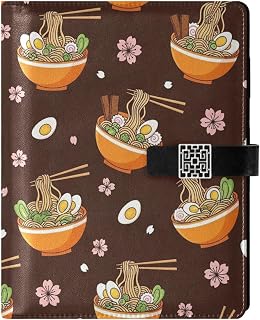 Ramen Bowls with Flowers A5 PU Leather Refillable Binder,Ramen Bowls with Flowers Business Notebook Travel Planner with Expandable Pockets,6-Ring,Pen Storage & Easy-Clean Surface for Daily Use