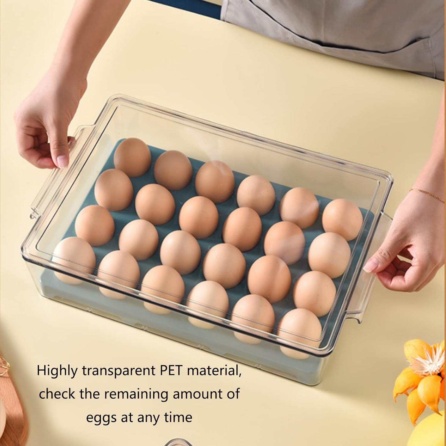 Household Egg Storage Box for Fridge Egg Cartons with Lid Multifunctional Kitchen Egg Carton Can Store 24 Eggs- 12.8x9.25x3.1inch (Green 12.8x9.25x3.1inch)
