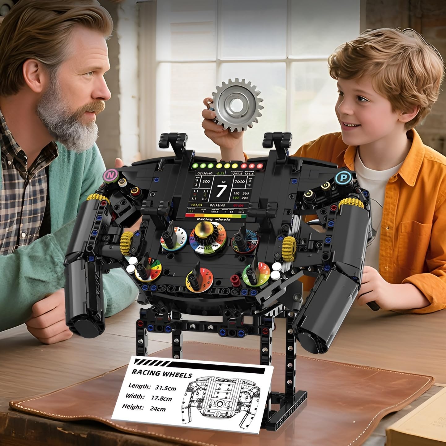 F1 Rennrad Lenkrad Bausatz, 833PCS Rennwagen Ziegelsteine Kit | Mechanische Gaming Sportwagen klemmbausteine, Home Office Dekor, Sammlermodell für Rennfans