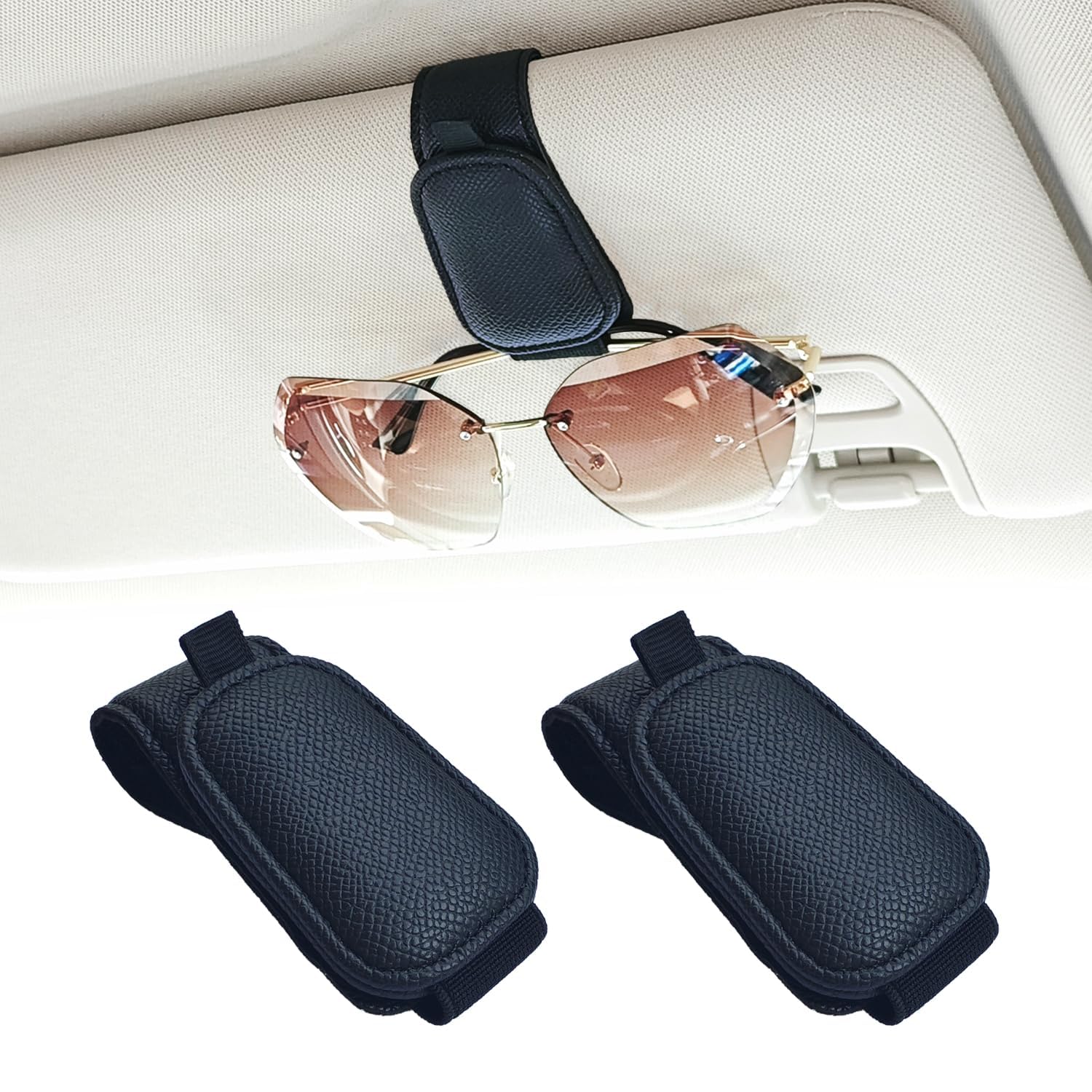 Tryagat 2 Pcs Sunglass Holder for Car for Chevrolet Camaro 1991-1999, Car Visor Accessories Magnetic Leather Sunglasses Holder Visor Clips for Accessories,Bla-ck