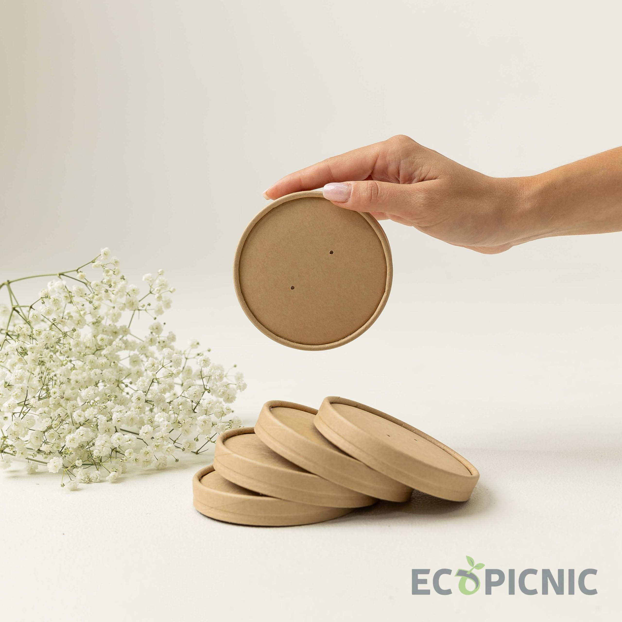 Ciotole in Carta Kraft 750 ml con Coperchio - Confezione da 50 Pezzi - Contenitori Monouso Biodegradabili per Zuppe e Alimenti da Asporto