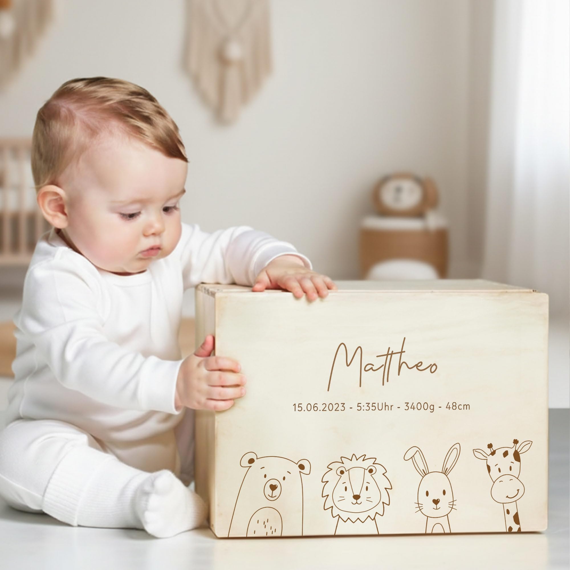 Little-Deco Erinnerungsbox Baby, personalisierte Holzkiste mit Deckel, Ideal zur Aufbewahrung von Erinnerungen und als Geschenk zur Geburt, Taufe für Mädchen und Jungen XHL1198-04