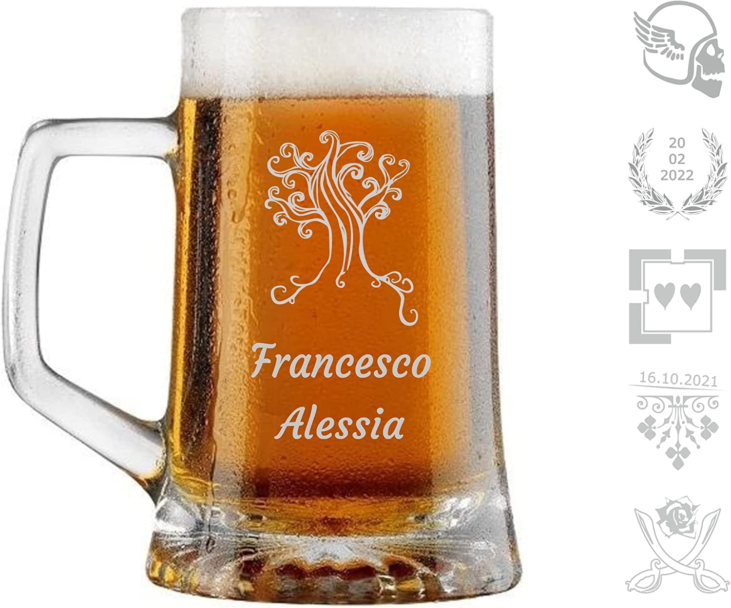 Verre à bière personnalisé Chope à bière gravée Personnalisable avec noms, initiales, date et différents caractères. Idée cadeau (4 pièces)