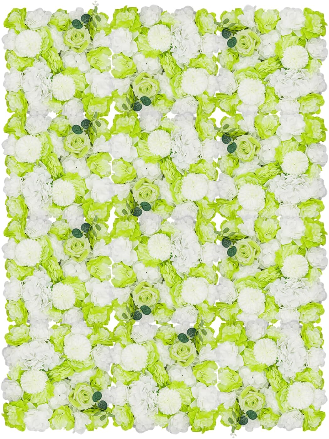 12 Pcs Flower Wall Panel Backdrop Set Artificial Fabric Floral Wall Decoration 15×15 Background for Wedding Birthday Bridal Party Photo 12 Pcs (Green Dahlia & White Hydrangea & White Rose)