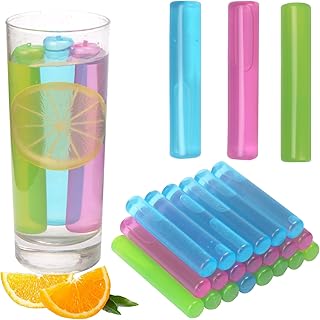 24 Pack Reusable Ice Cubes for Drinks, Quick Freeze Reusable Water Bottle Ice Stick BPA Free, Washable Plastic Ice Cubes for Whiskey, Wine, Coffee (Multicolor 24 Pack)