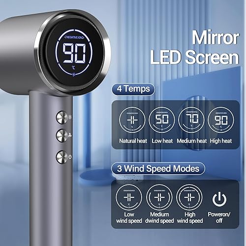 Miniatura 2 de DRSPEE - Secador de pelo de 110000 RPM con difusor, secadora de pelo de alta velocidad para secado rápido, secador de pelo iónico negativo con