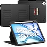 SEYMAC for iPad Air 11 inch Case M3/ M2 (2025/2024), Full Protective Auto Sleep/Wake Strong Magnetic Cover with 5 Standing Angles, Pencil Holder, Black