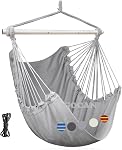 GOCAN Hammock Chair Large Hammock Swing, 100 x 135cm Load 150kg, Cotton Hammock Chair Metal Spread Bar Wide Seat Swing Chair(Blue)