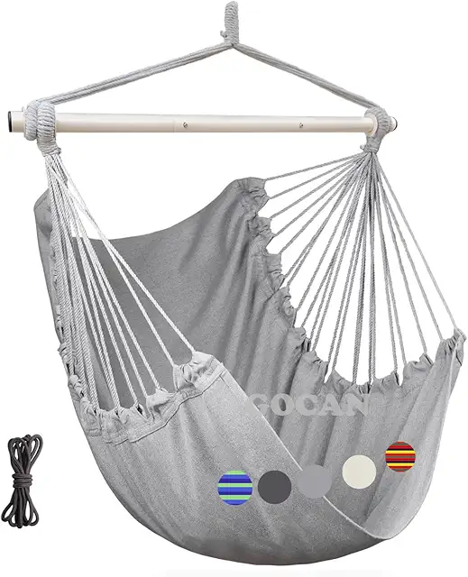 GOCAN Cotton Hammock Swing Chair - 150kg Capacity, Grey