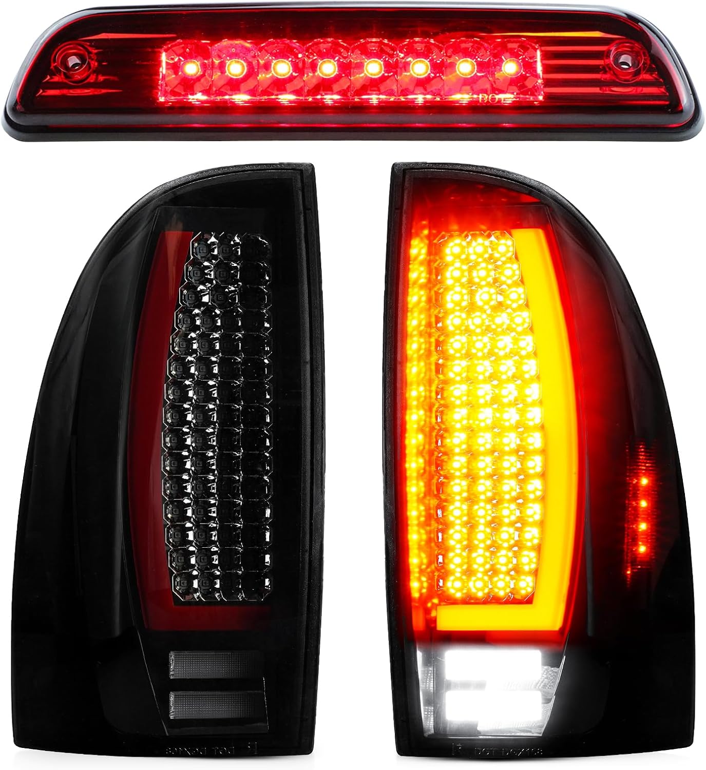 LED Tail Light (Smoke) + 3rd Brake Light (Red) Kit Fit for Toyota Tacoma 2005-2015 with Start-Up Dynamic Running Light, Taillight Assembly High Mount Stop Light Replacement 3 Pcs
