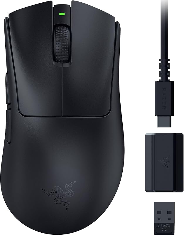Razer DeathAdder V3 HyperSpeed Wireless Gaming Mouse: 55g Lightweight - USB C Charging - Up to 100 Hr Battery - Advanced 26K Optical Sensor - Gen 3 Optical Switches - 8 Programmable Controls - Black