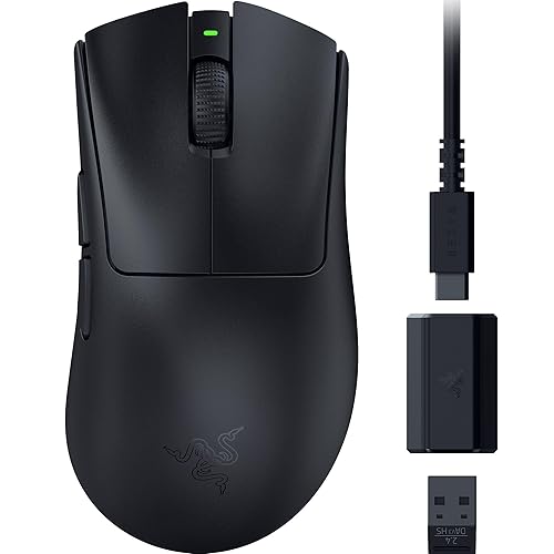 Razer DeathAdder V3 HyperSpeed Wireless Gaming Mouse: 55g Lightweight - USB C Charging - Up to 100 Hr Battery - Advanced 26K Optical Sensor - Gen-3 Optical Switches - 8 Programmable Controls - Black