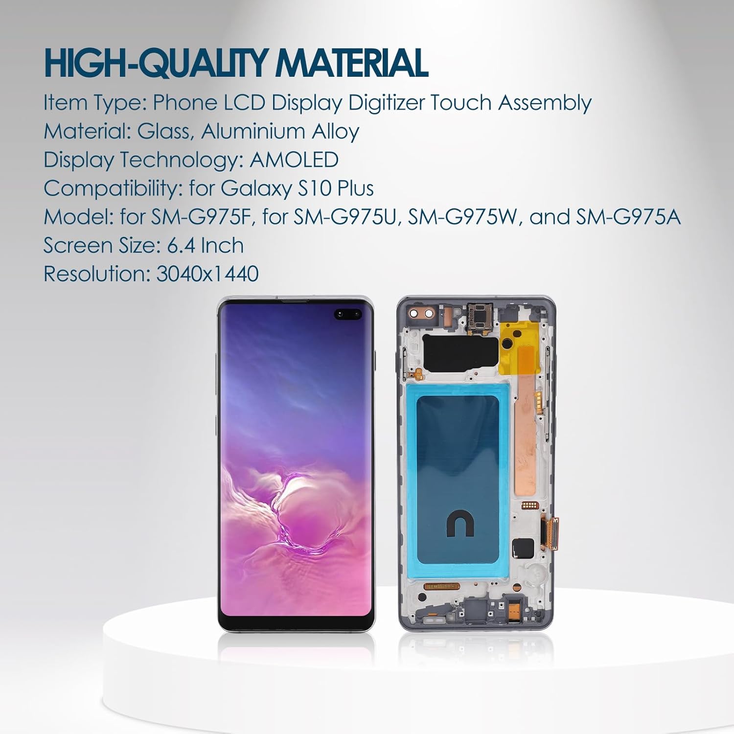 for S10 Plus, OLED LCD Display S10+ Digitizer Assembly Replacement for S10 Plus G975F G975U G975W G975A, 6.4 Inch (Black)