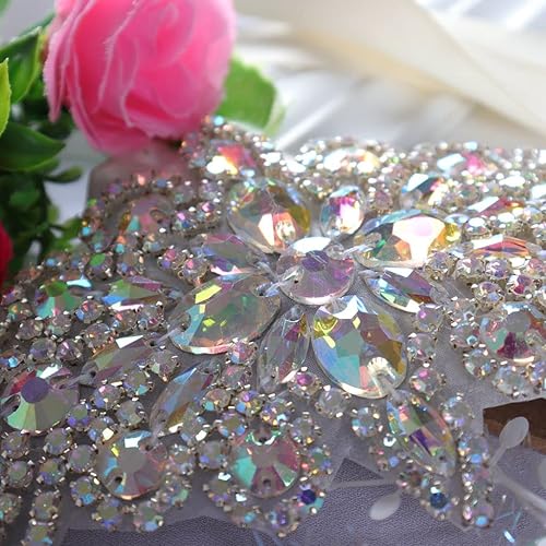 Vista 53 de DUOBAO Rhinestone Pearl Bead Applique Iridescent Rhinestones Appliques for Dresses Vintage Crystal Bridal Sash Wedding Dress Belt