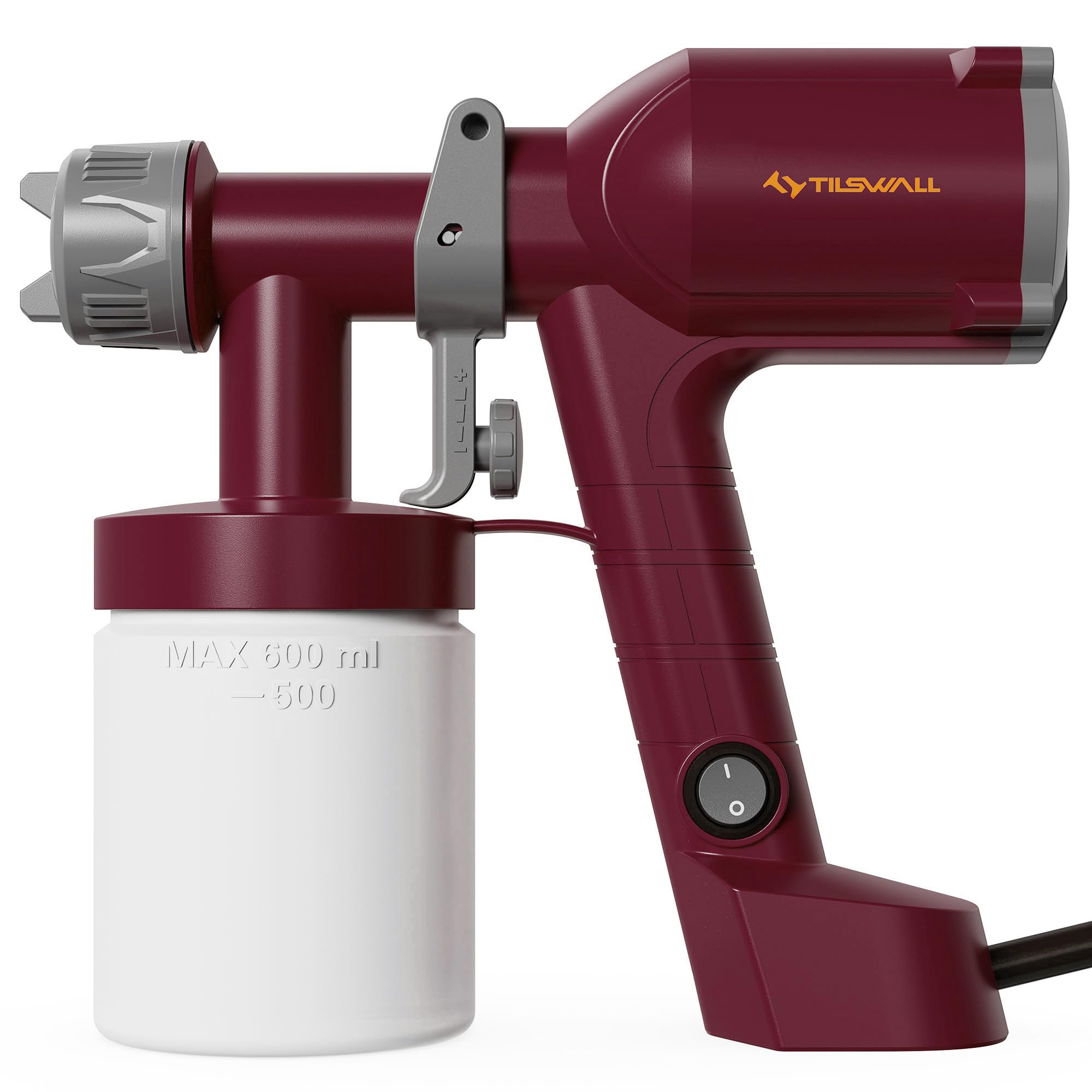 Tilswall Paint Sprayer, Upgraded Ultra-Light Electric Spray Gun with 2 Nozzles & 4 Spray Patterns, Easy to Clean for Walls, Ceilings, Furniture, Cabinets, Fences, Garden & DIY, Burgundy