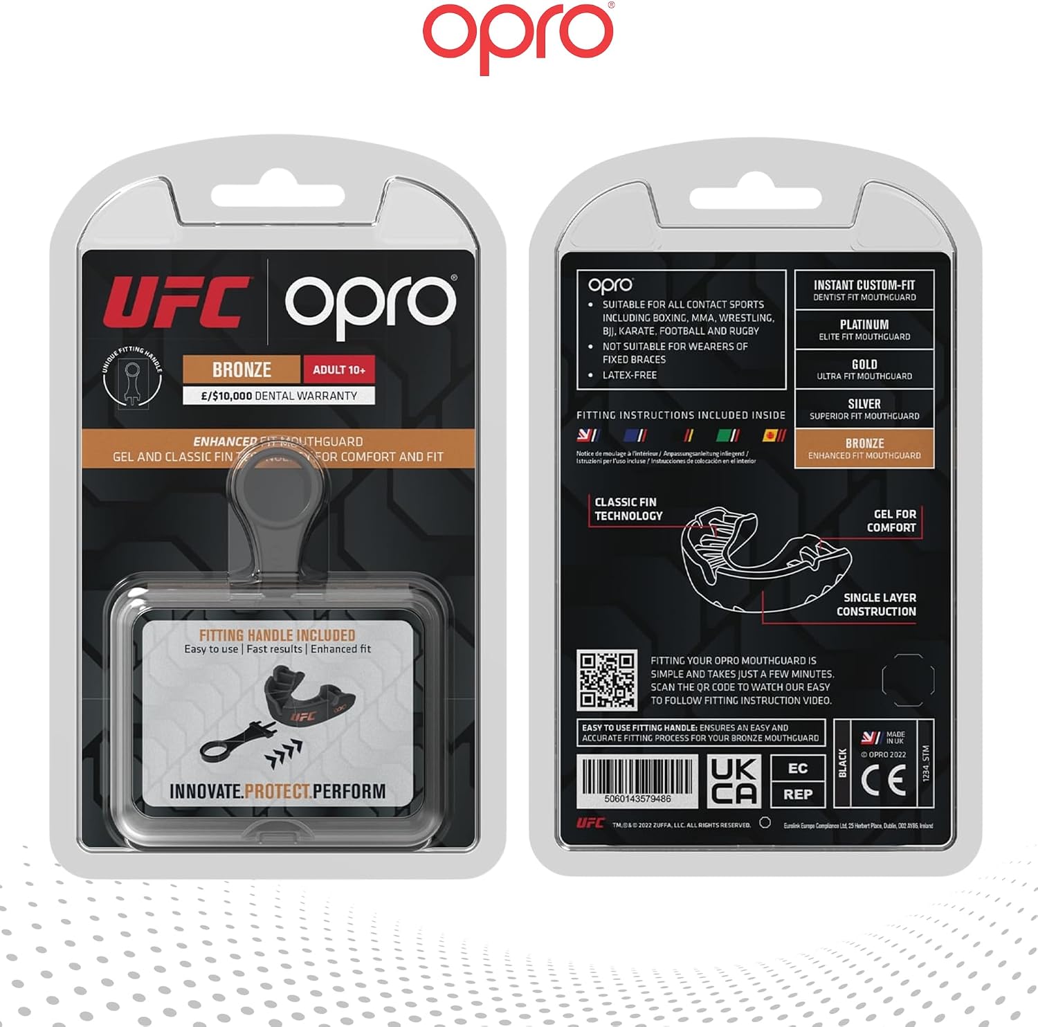 OPRO Bronze Level UFC Moldable Mouth Guard, Essential Fit (Black)