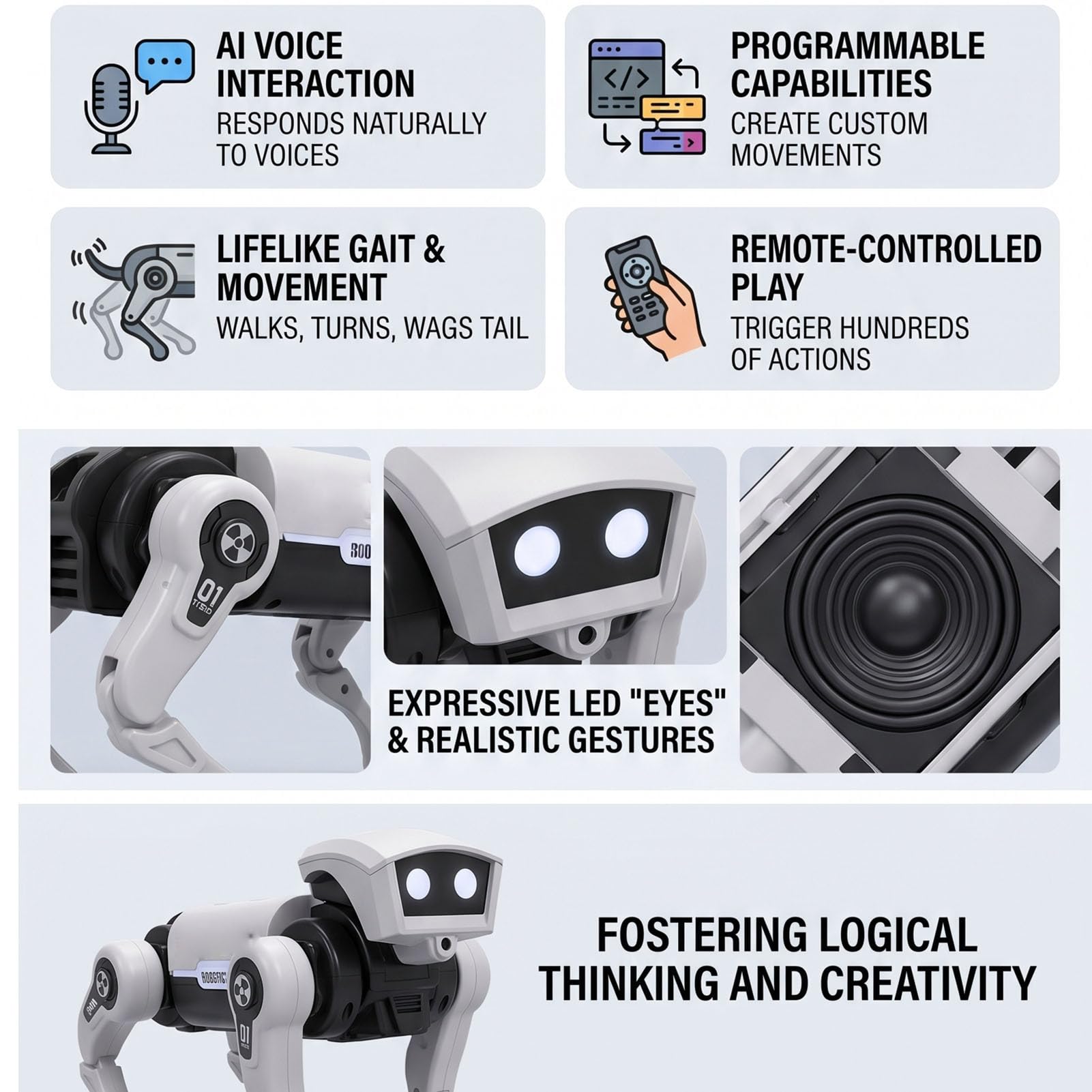 JTLB Perro Robot Controlado por Voz AI, Mascota Electrónica Programable Interactiva con Control Remoto, para el Aprendizaje de Codificación de Niños