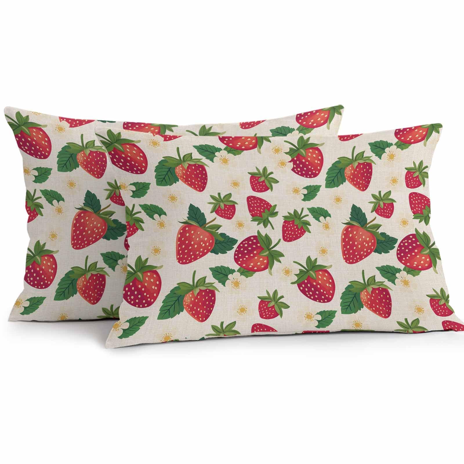 Vandarllin Outdoor Throw Pillows Covers 20x12 inch Set of 2 Waterproof Strawberry Decorative Zippered Cushion Covers for Patio Furniture, Cute Floral
