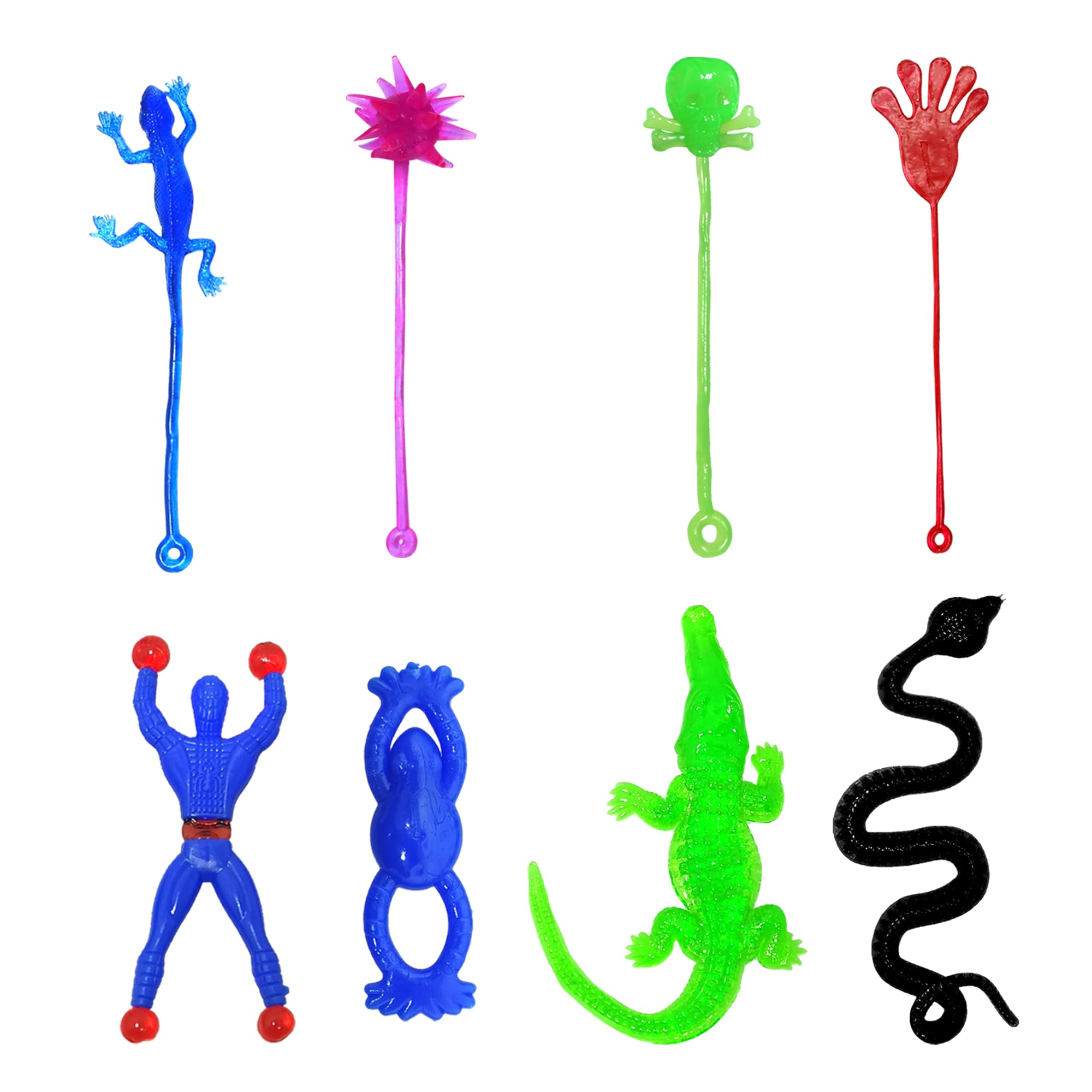 46 Pieces Vinyl Stretchy Sticky Toys Assorted Novelty Large Sticky Hands, Hammer, Lizards, Skull and Flying Frog for Children Kids Party Favors, Birthdays