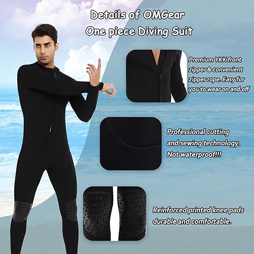 Vista 29 de OMGear Traje de neopreno para hombres y mujeres, 0.118 in, cuerpo completo, protección UV, una pieza, manga larga, trajes de buceo, traje de baño