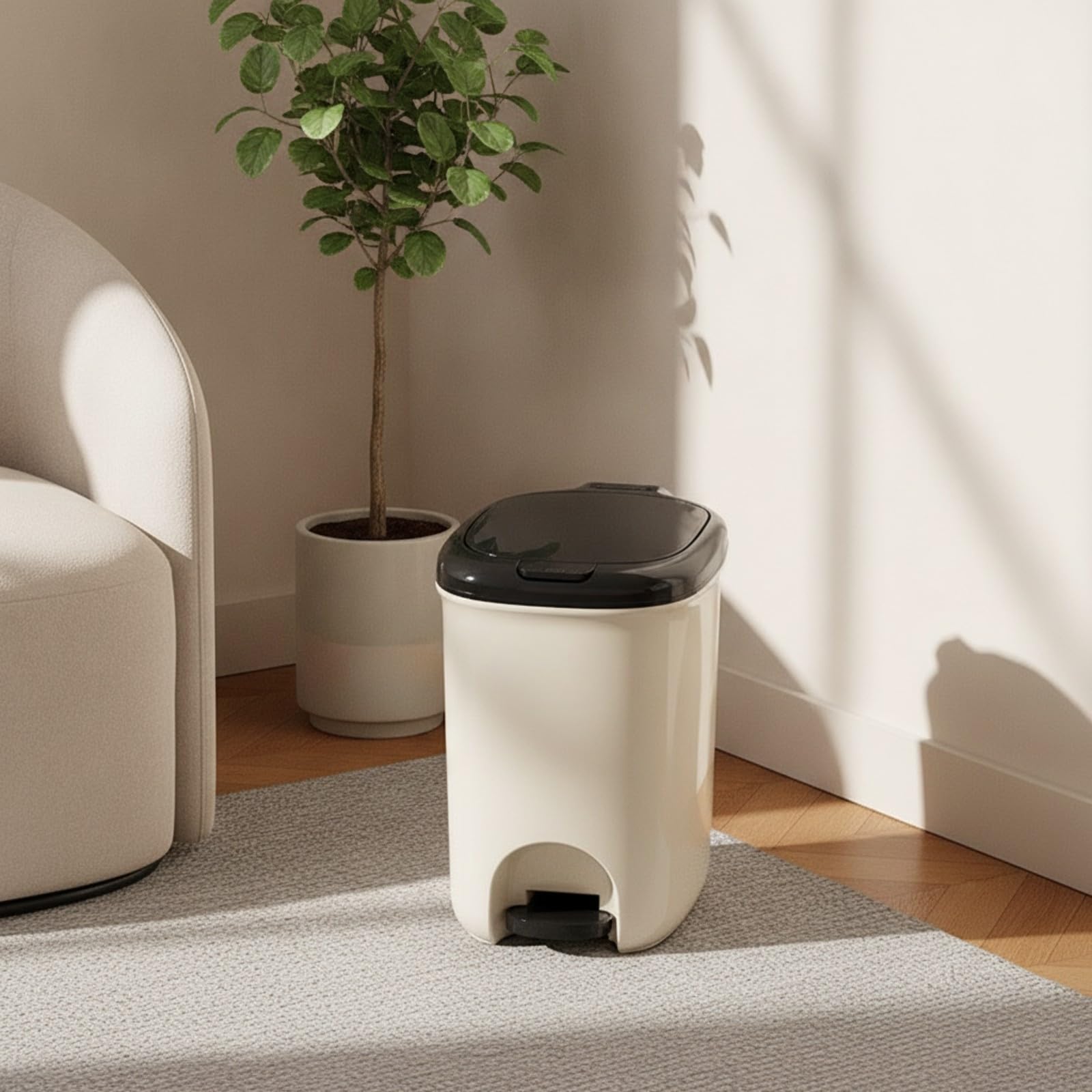 Cubo 20 Litro Pedal Higiénico Papelera con Tapa Abatible y Anillo Retenedor Compacto Barero con Tapa para Hogar, Cocina, Negro, 20L