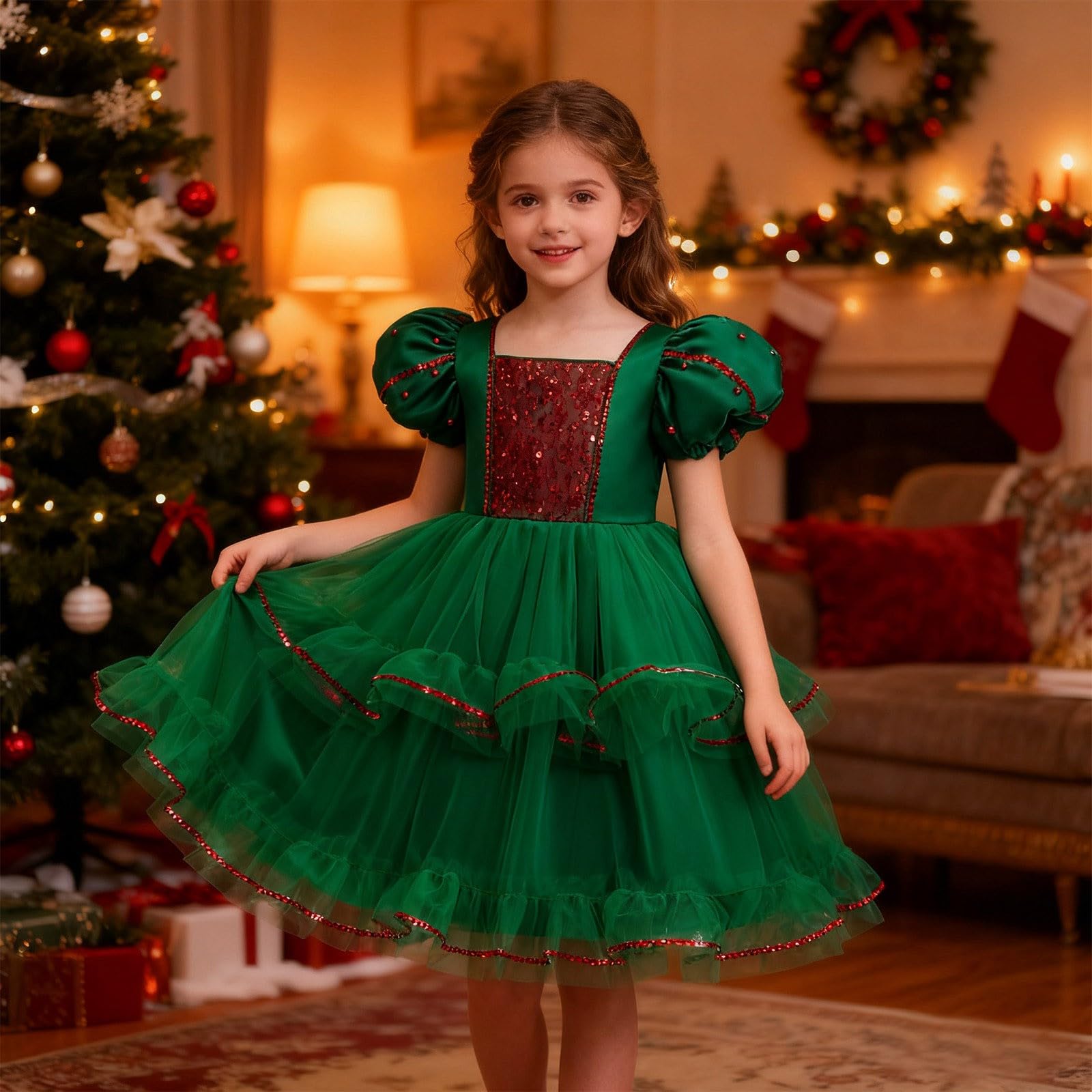 Abito Natale Bambina, Elegante Abito da Festa per Ragazze,Abito da Festa per Feste,Abito da Concorso con Design Festivo,Abito da Ragazza