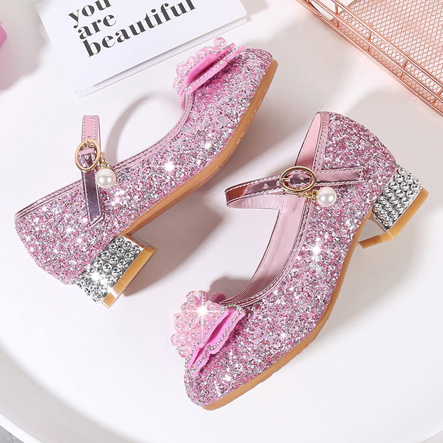 Cat And Sandals Girls Toddler Little Kid Girls Dress Pumps Glitter Sequins Princess Bowknot Low Summer Sandals for Girls