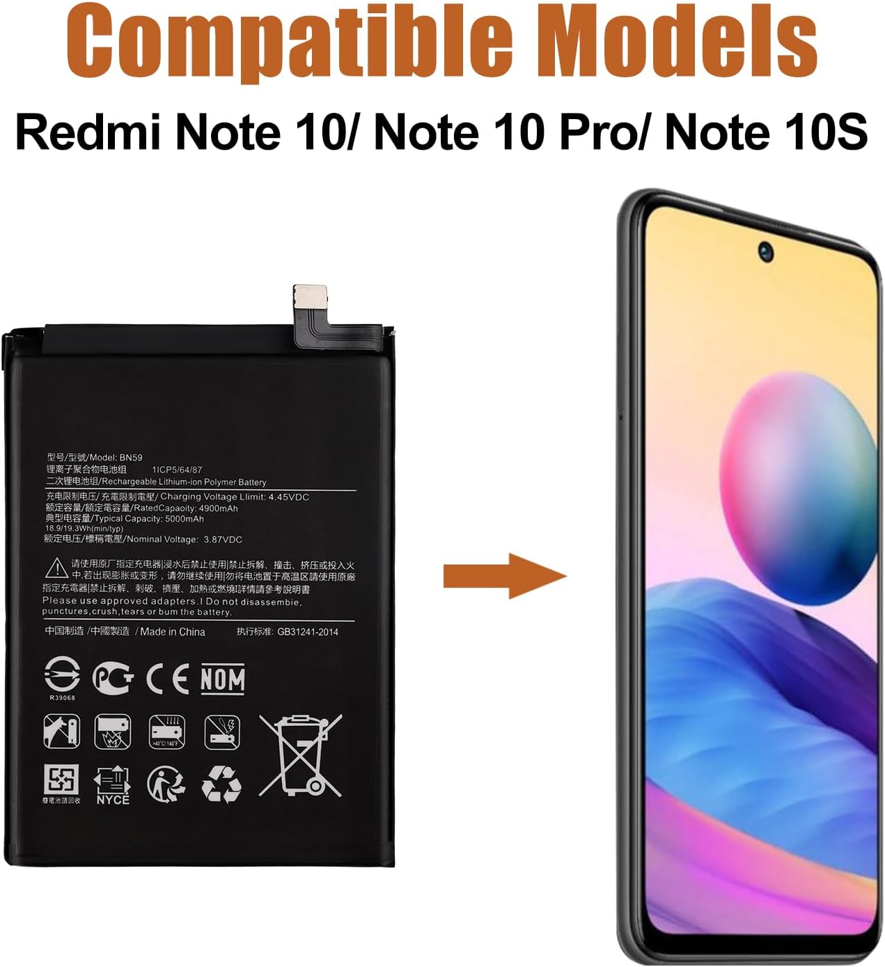 Duotipa New BN59 Replacement Battery for Redmi Note 10 / Note 10 Pro/Note 10S with Repair Tools Kit