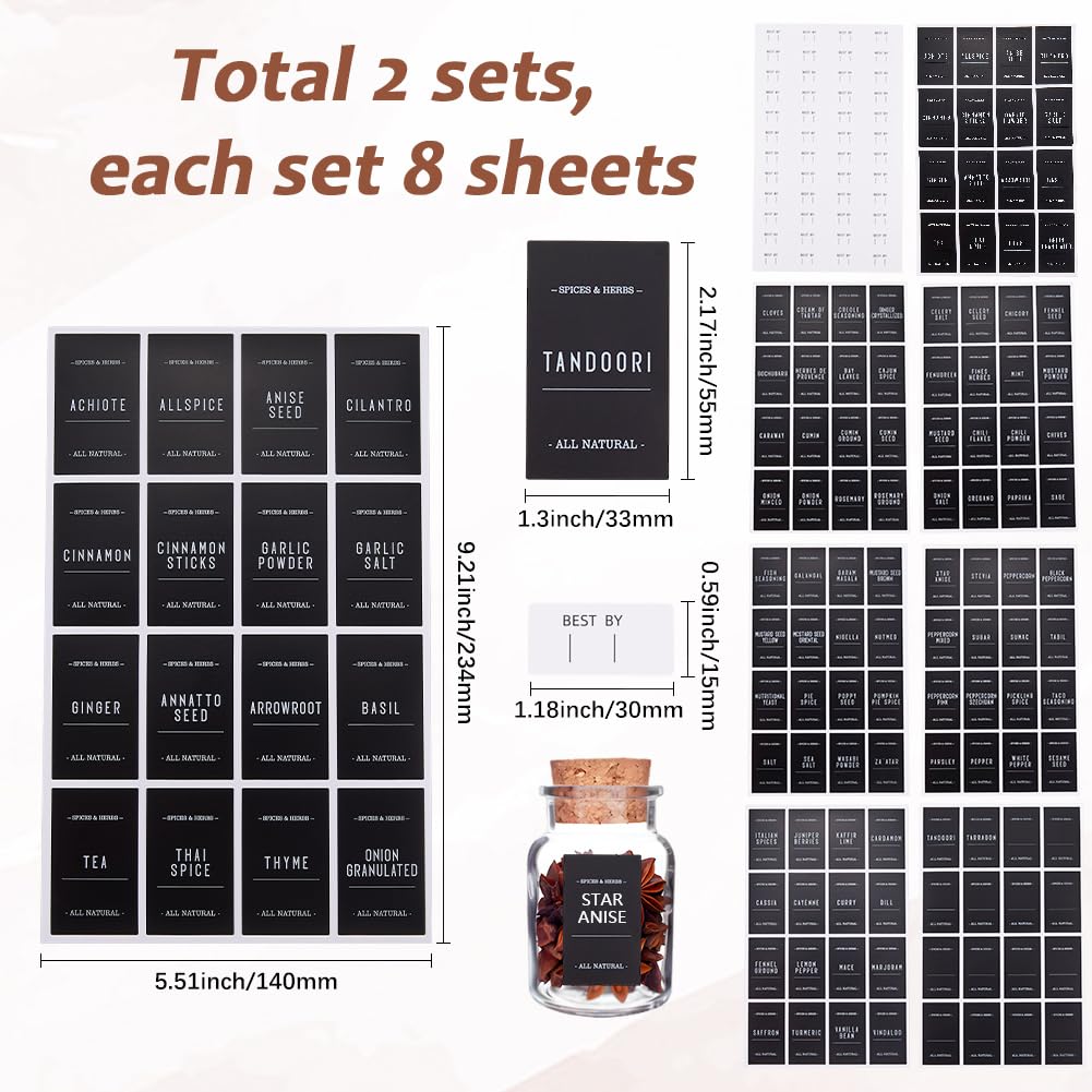 SOFPLATE 320Pcs Rectangle Spice Labels Stickers Black Spice Bottle Stickers Preprinted Waterproof Oil Resistant Home Jar DIY Blank Labels for Kitchen Pantry Laundry Bathroom Organization Supplies - Image 2