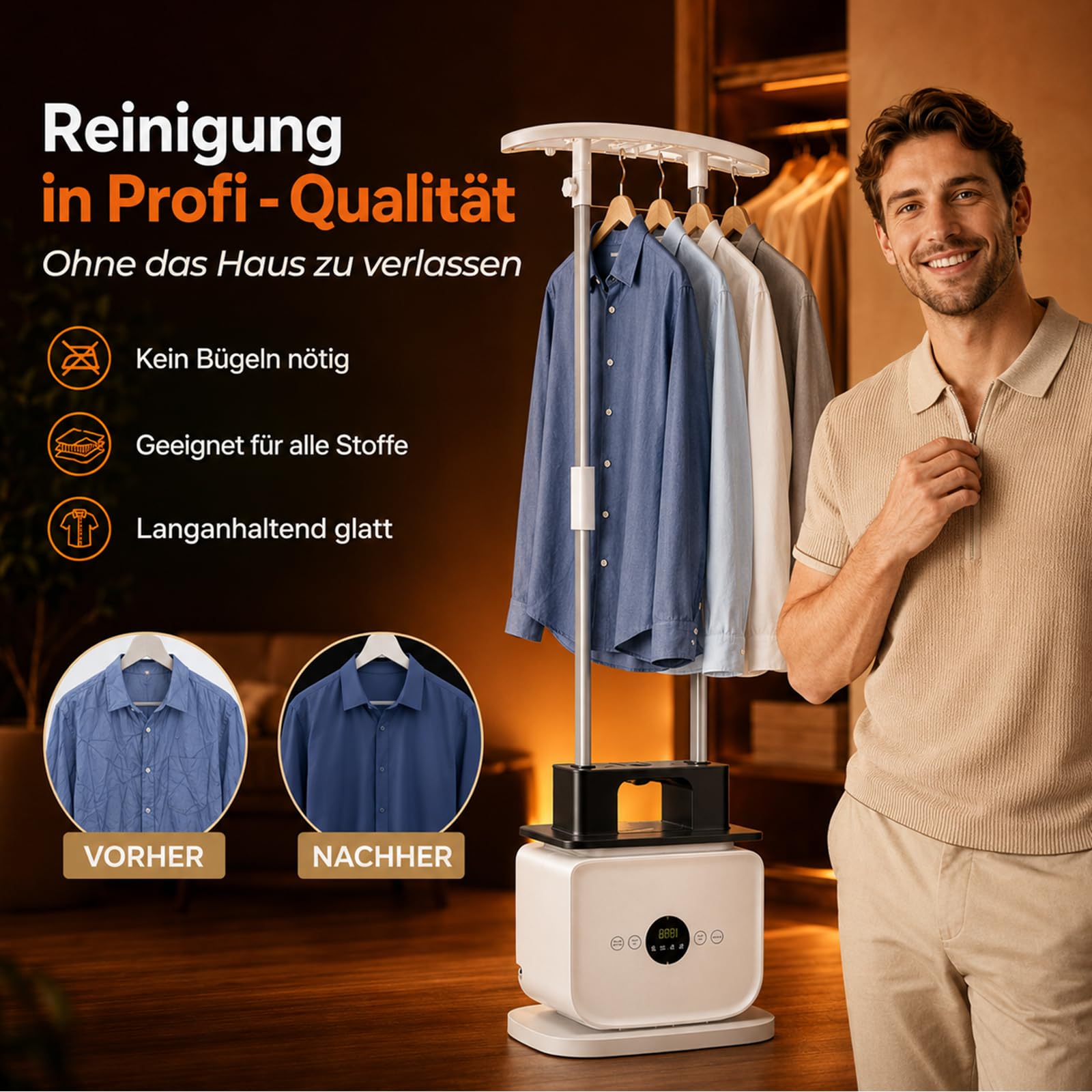 Automatischer Bügelautomat, Tragbar Hemd Bügelmaschine – ausgestattet mit Heißlufttechnik und Timer, 360°-Glättung für Hemden, Hosen und Schuhe, ideal für Zuhause, Reise und Büro