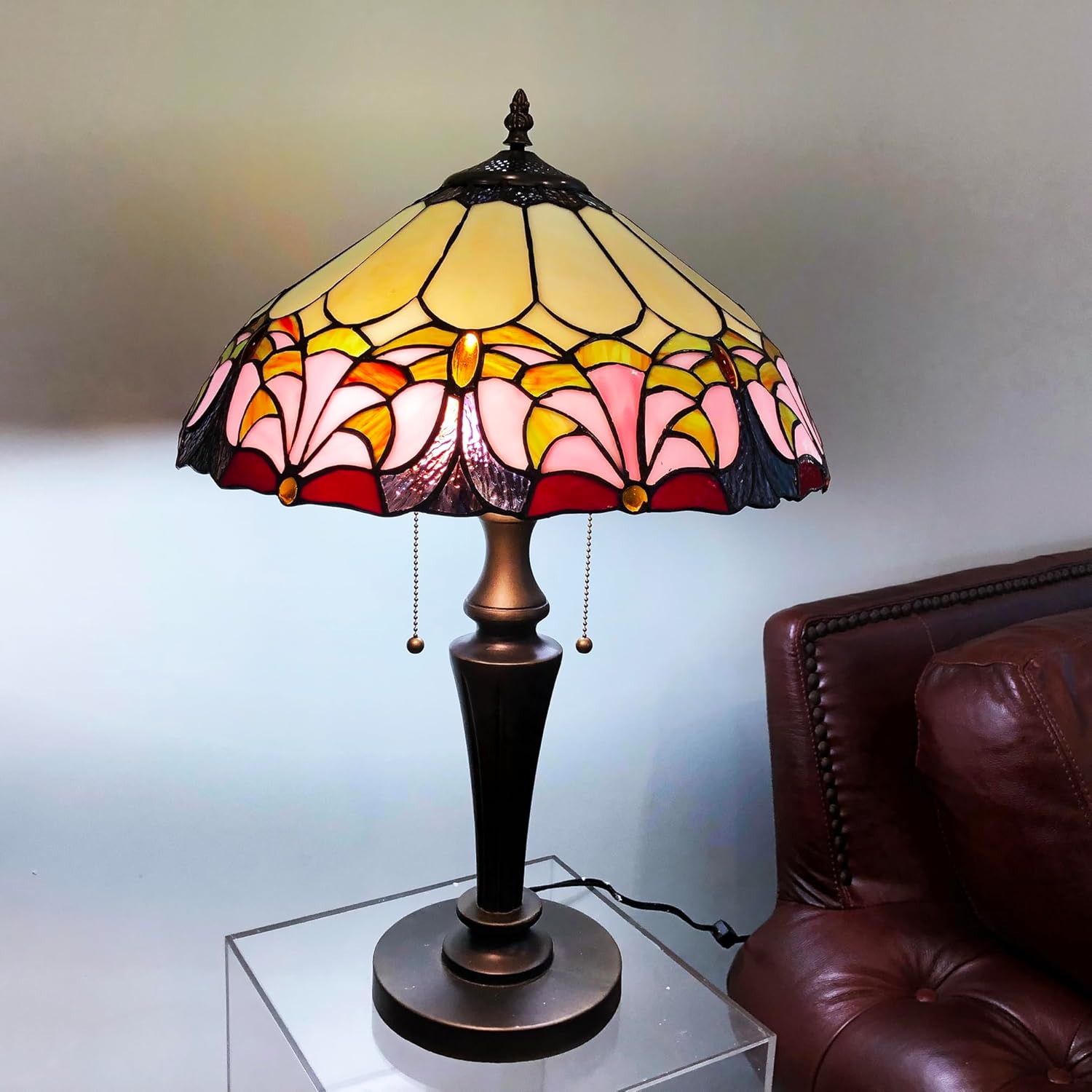 FixtureDisplays® Tiffany Style Elegant 2 Lights Desktop Lamp 16-Inch Shade15719