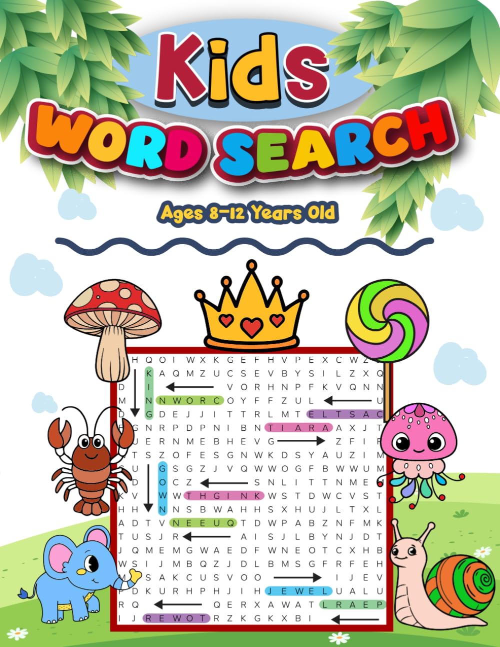 Kids Word Search Ages 8-12 Years Old: 60 Large print word search, Fun themes dnd riddle with coloring picture.
