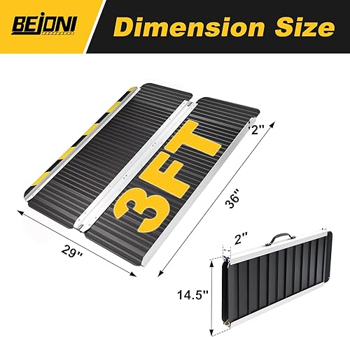 Miniatura 19 de BEJONI Rampa portátil plegable para silla de ruedas de 5 pies, rampa de umbral de aluminio antideslizante para escalones y puertas del hogar, rampa