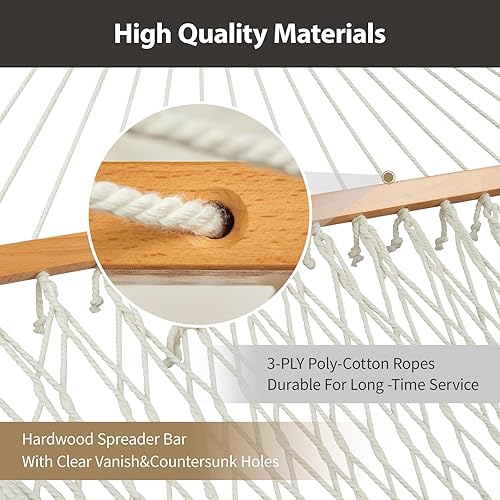 Miniatura 4 de CHULIM - Hamaca doble para exteriores con barras separadoras de madera dura, hamaca grande de cuerda con almohada de poliéster y cojín, capacidad de