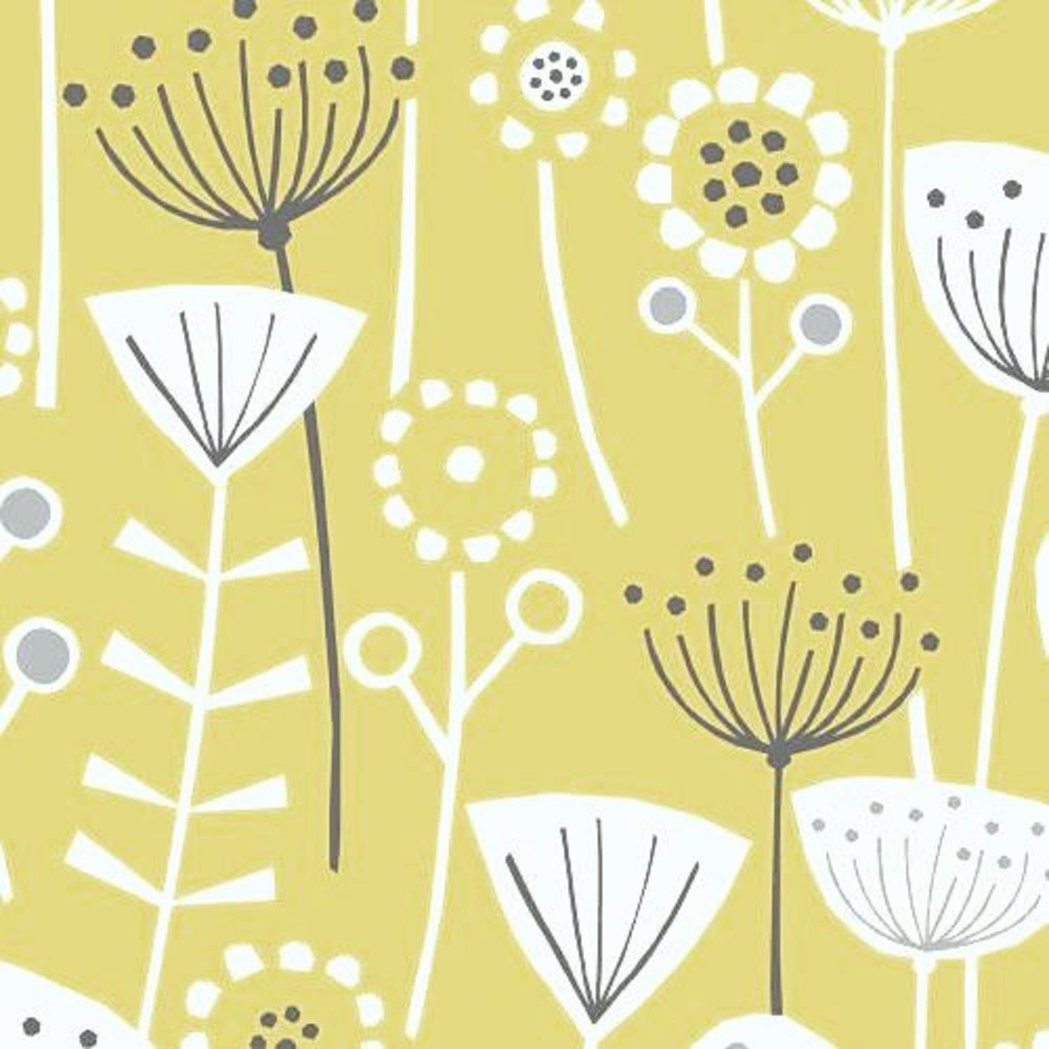 Home-Expressions Ochre Black And White Bergen Ochre Yellow Ground With Black And White Flowers Leaves And Stems Scandinavian Oilcloth Tablecloth Wipe Clean Pvc Coated 140Cm Wide Sold By The Metre In Length …